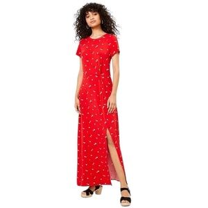 NWT! Ann Taylor LOFT Red Cherry-Pattern Side-Slit Maxi Dress. Size Medium.